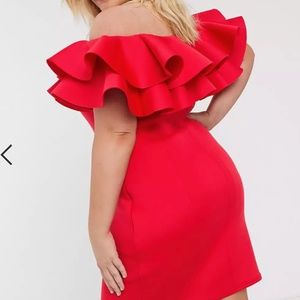 NWT TRUE VIOLET BARDOT DOUBLE FRILL RED DRESS SIZE 16 RED